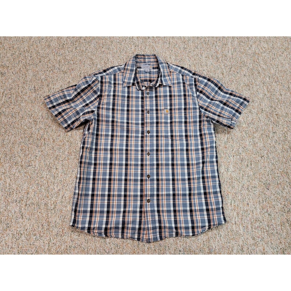 Carhartt Shirt Mens Large Multi Plaid Button up Relaxed Fit Rugged Workwear Logo